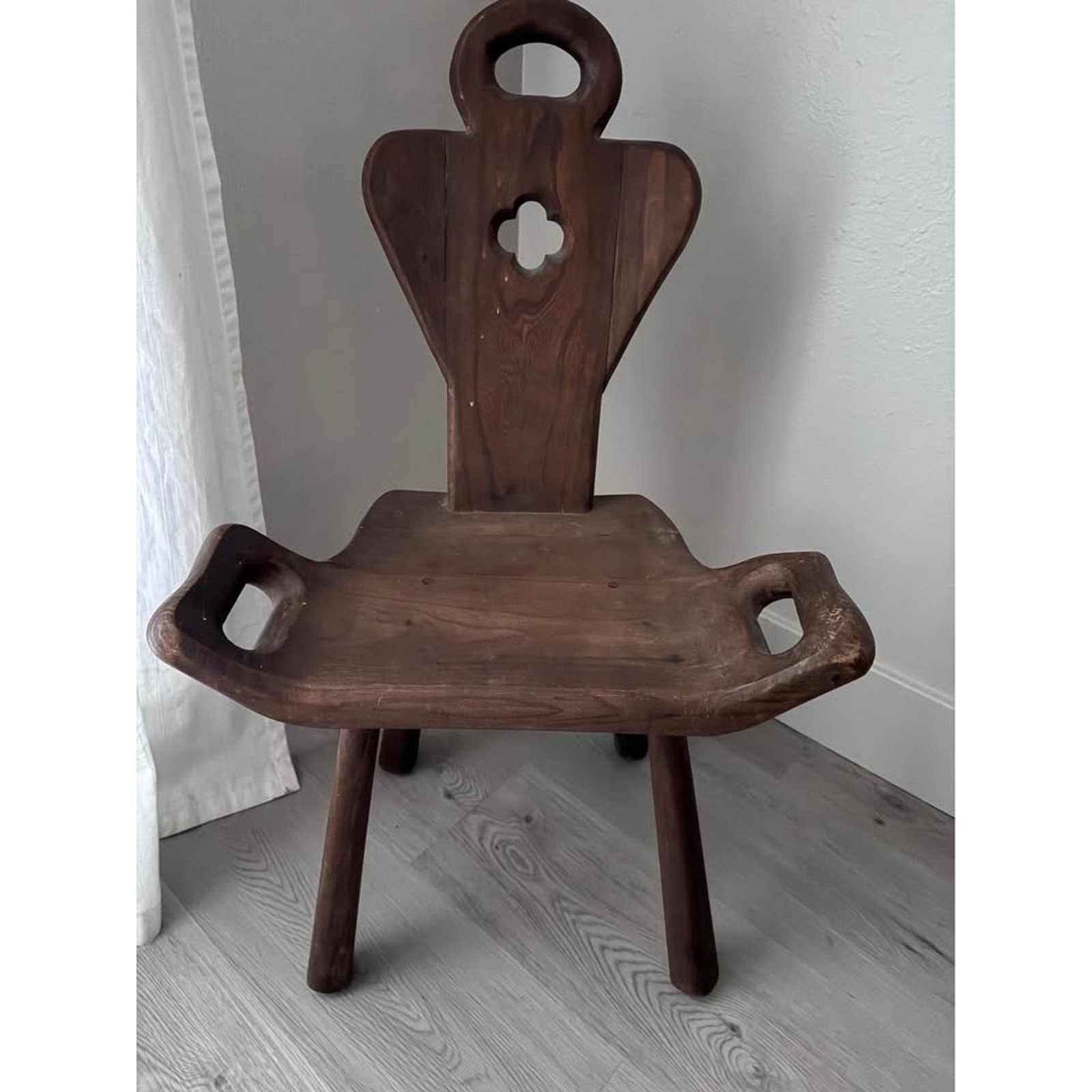 Primitive Wooden 4 Legged Birthing Spinning Milking Chair