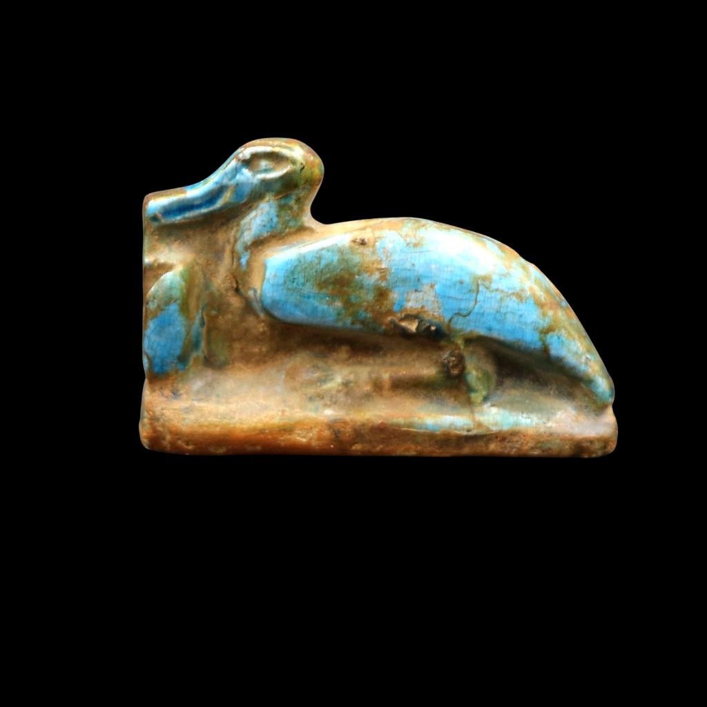 Unique Old Antique Blue Faience Duck/Goose Bird Amulet Statue, Ancient Egyptian