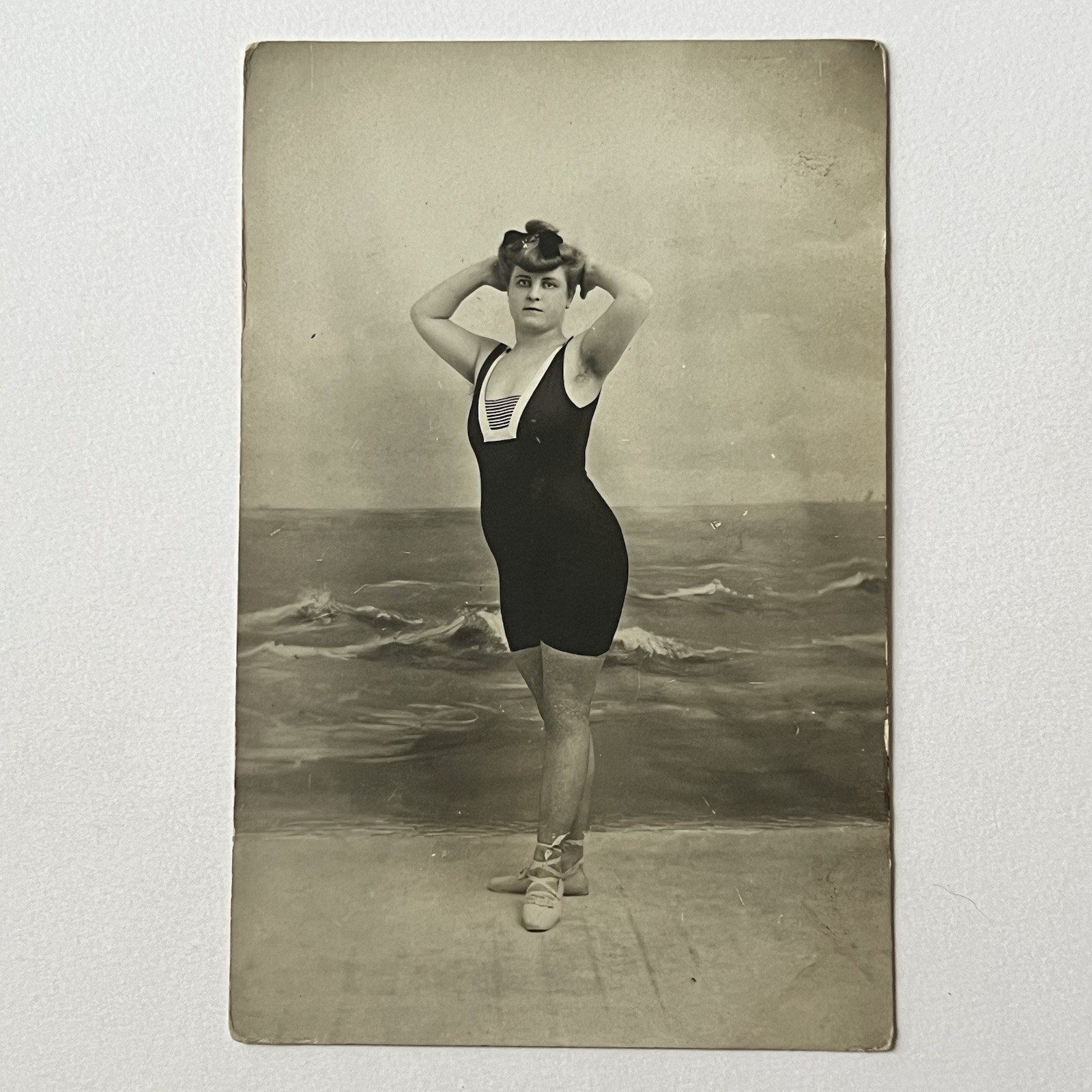 Antique RPPC Real Postcard Photograph Beautiful Woman Armpit Hair Bathing Suit