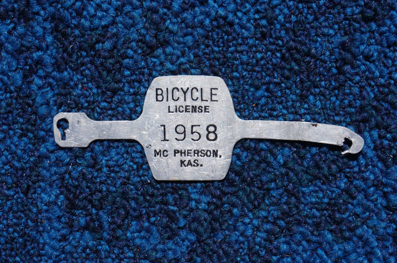 Vintage McPHERSON Kansas BICYCLE License Plate Tag # 1958 Vintage McPHERSON Kansas BICYCLE License Plate Tag # 1958