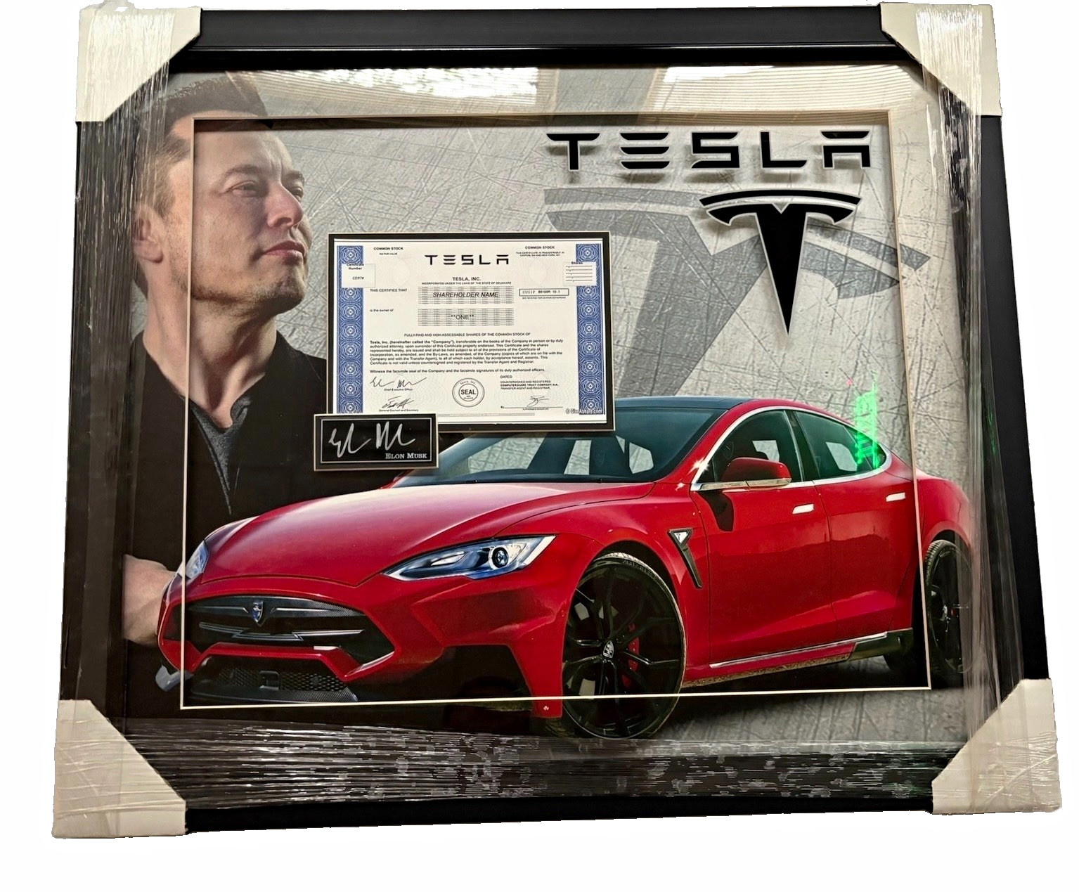 Tesla Framed Display with Elon Musk Printed Signature