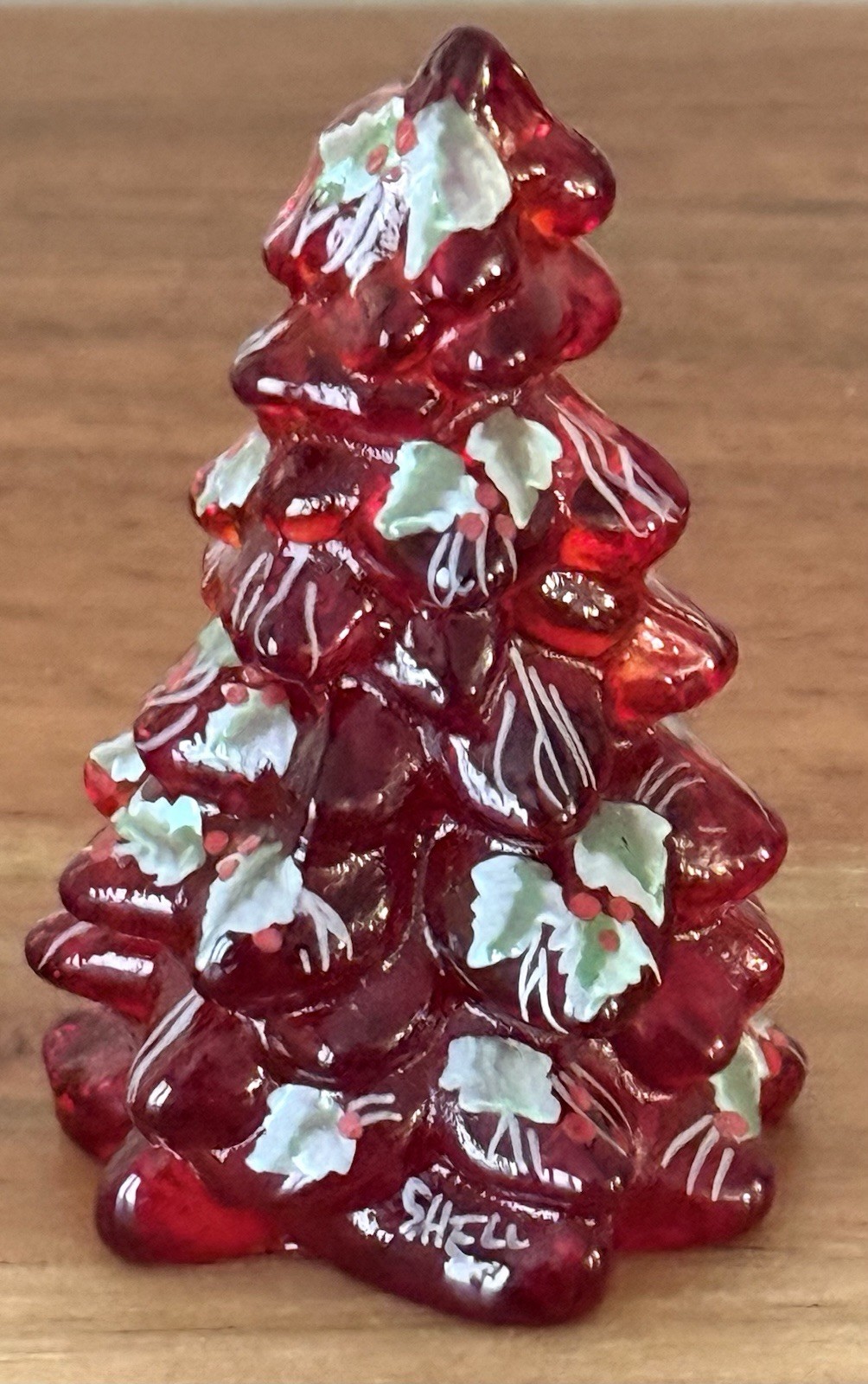 Mosser Glass RED MINI Christmas Tree Hand-Painted Holly - 2.75
