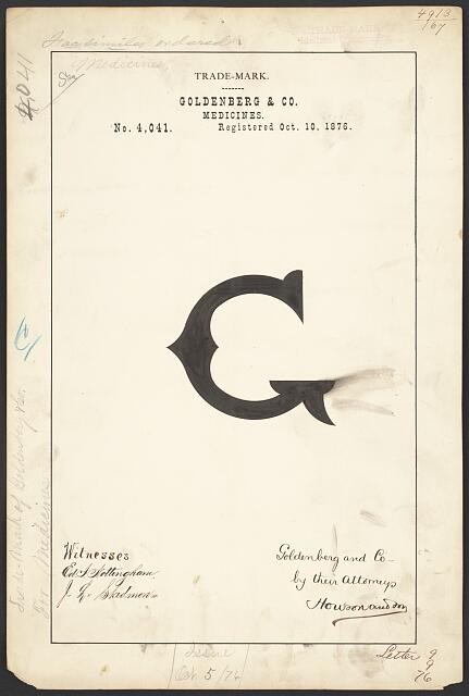 Photo:[Trademark registration by Goldenberg & Co. for G brand Medicine]