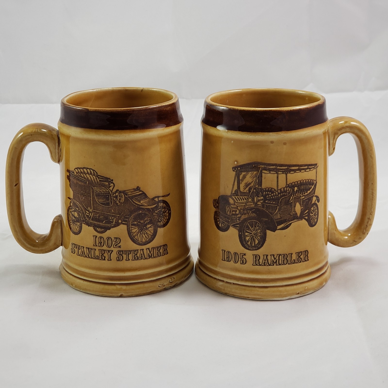 VTG 1902 Stanley Steamer & 1905 Rambler Coffee Mugs Mann Imports Made In Japan