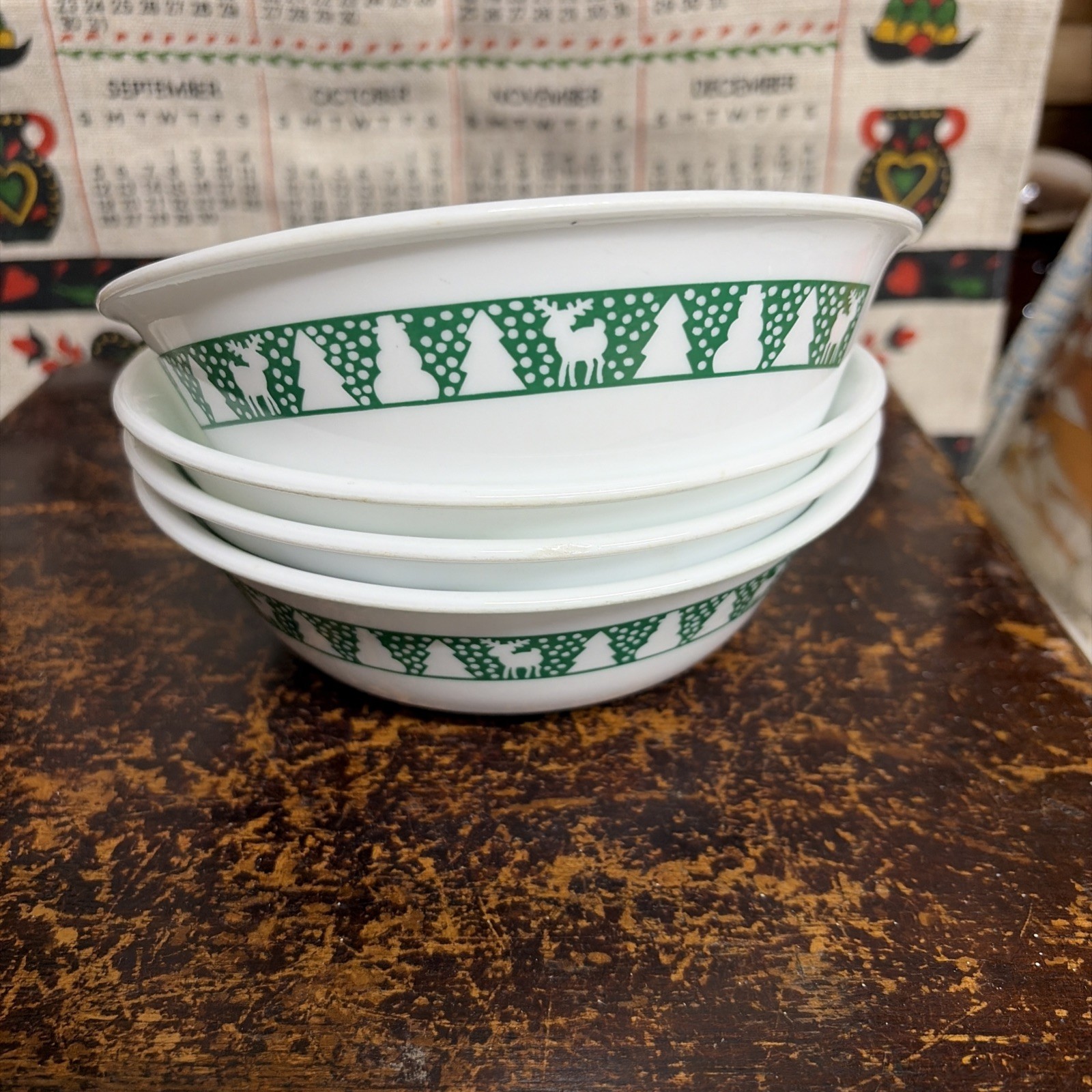 Corelle Christmas Holiday Green Deer Trees 6” Bowls Set of 4 Vintage
