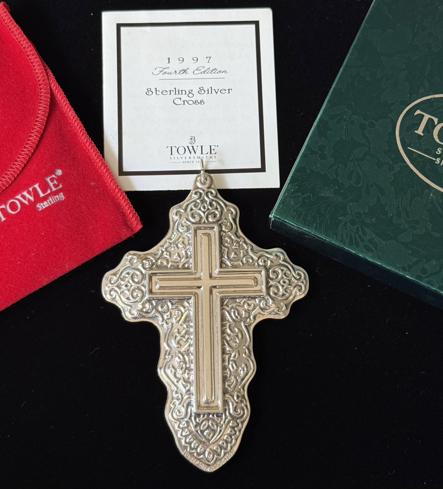 1997 TOWLE 4th Edition Sterling Silver Christmas Cross Ornament Pendant w/Box