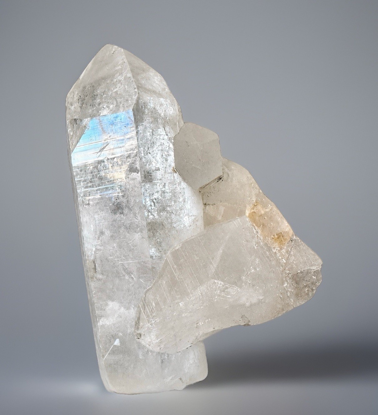 “Silver Sentinel” Hashupi Himalayan Quartz Intergrown Rainbow Etched Crystal