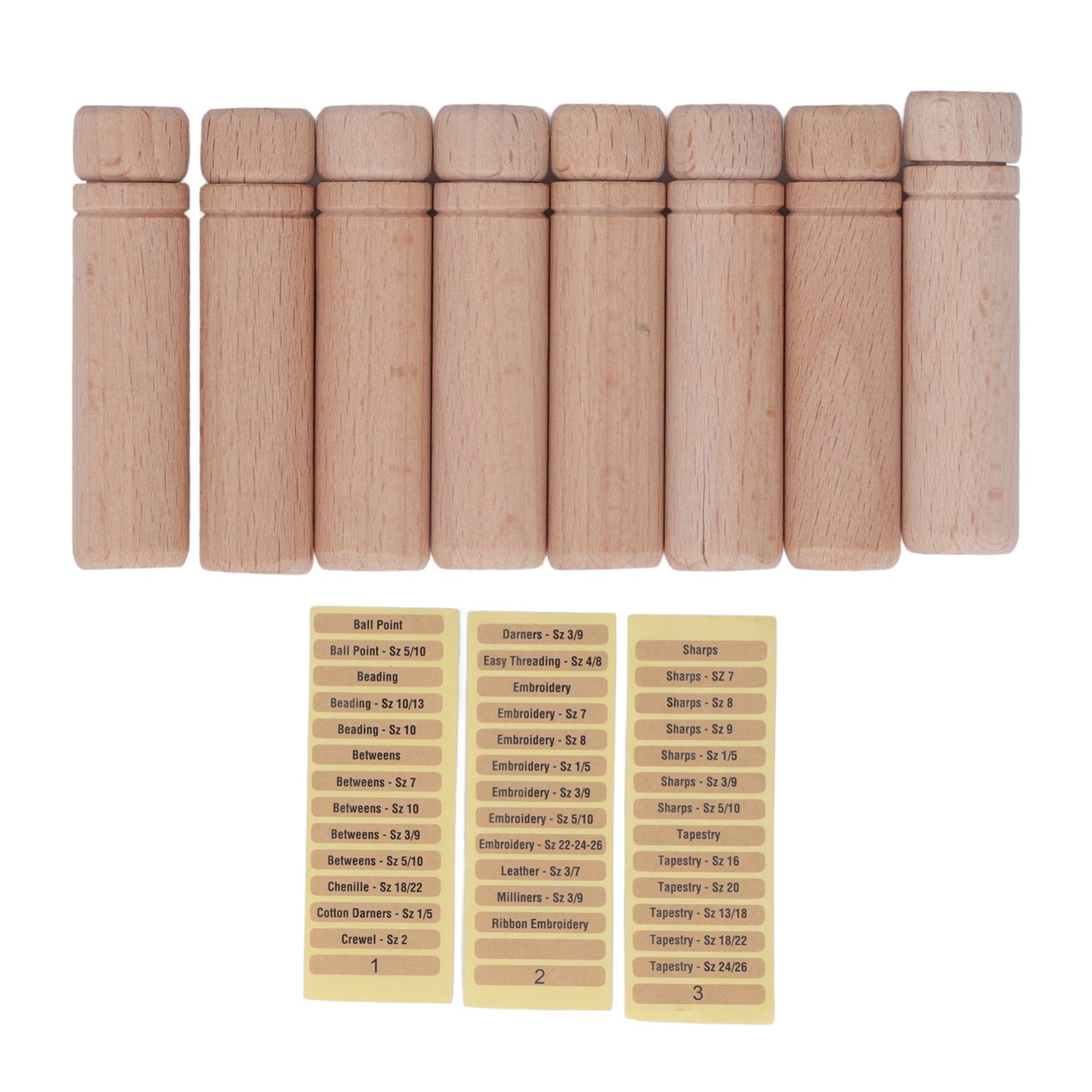 8pcs Wooden Needle Case, Anti-Lost Sewing Needle Holder with 3 Labels for Home