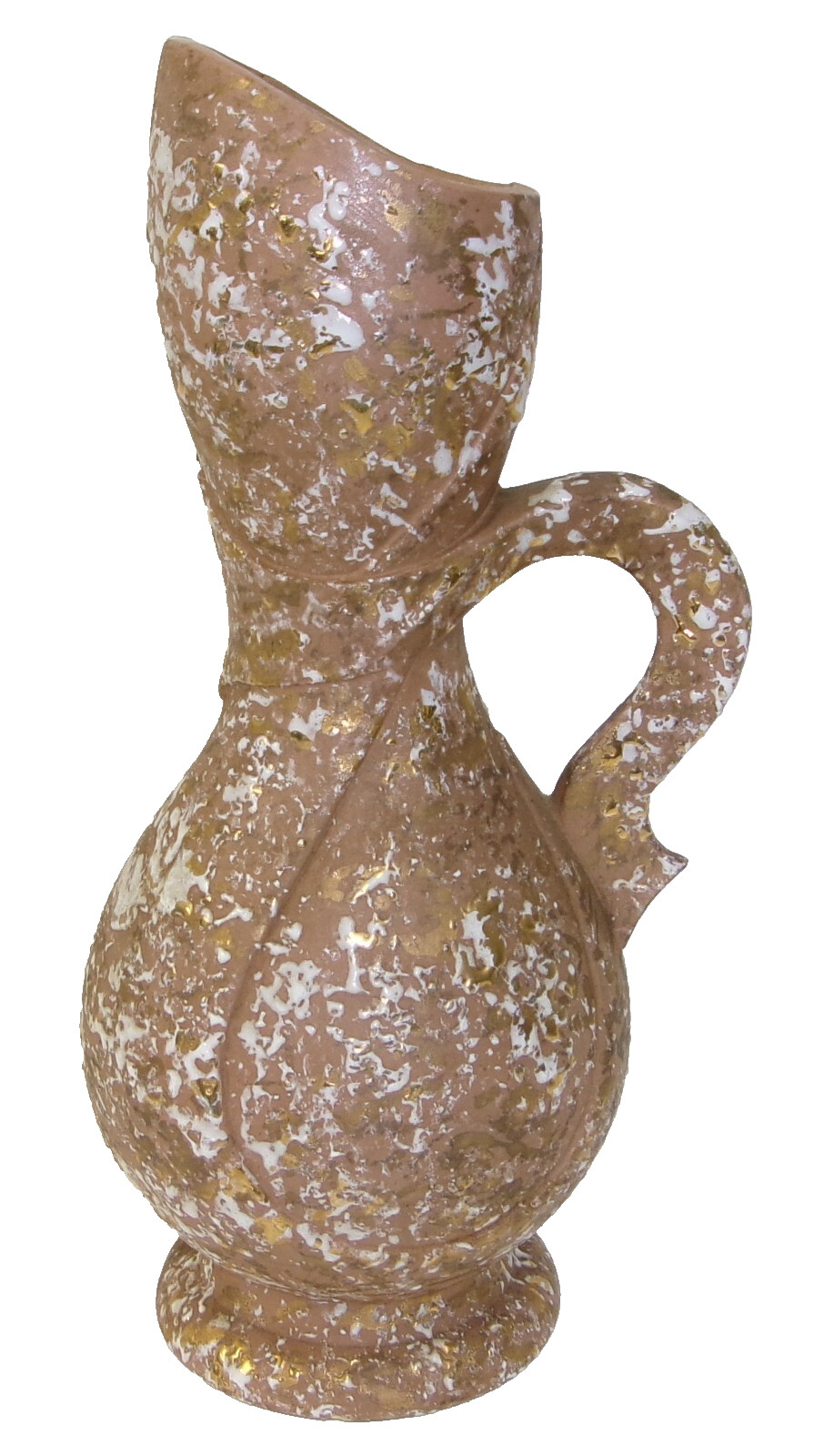 MCM Ceramic Ewer Pitcher Vase Pink-Beige w/ White & Gold Speckle Molten Glaze