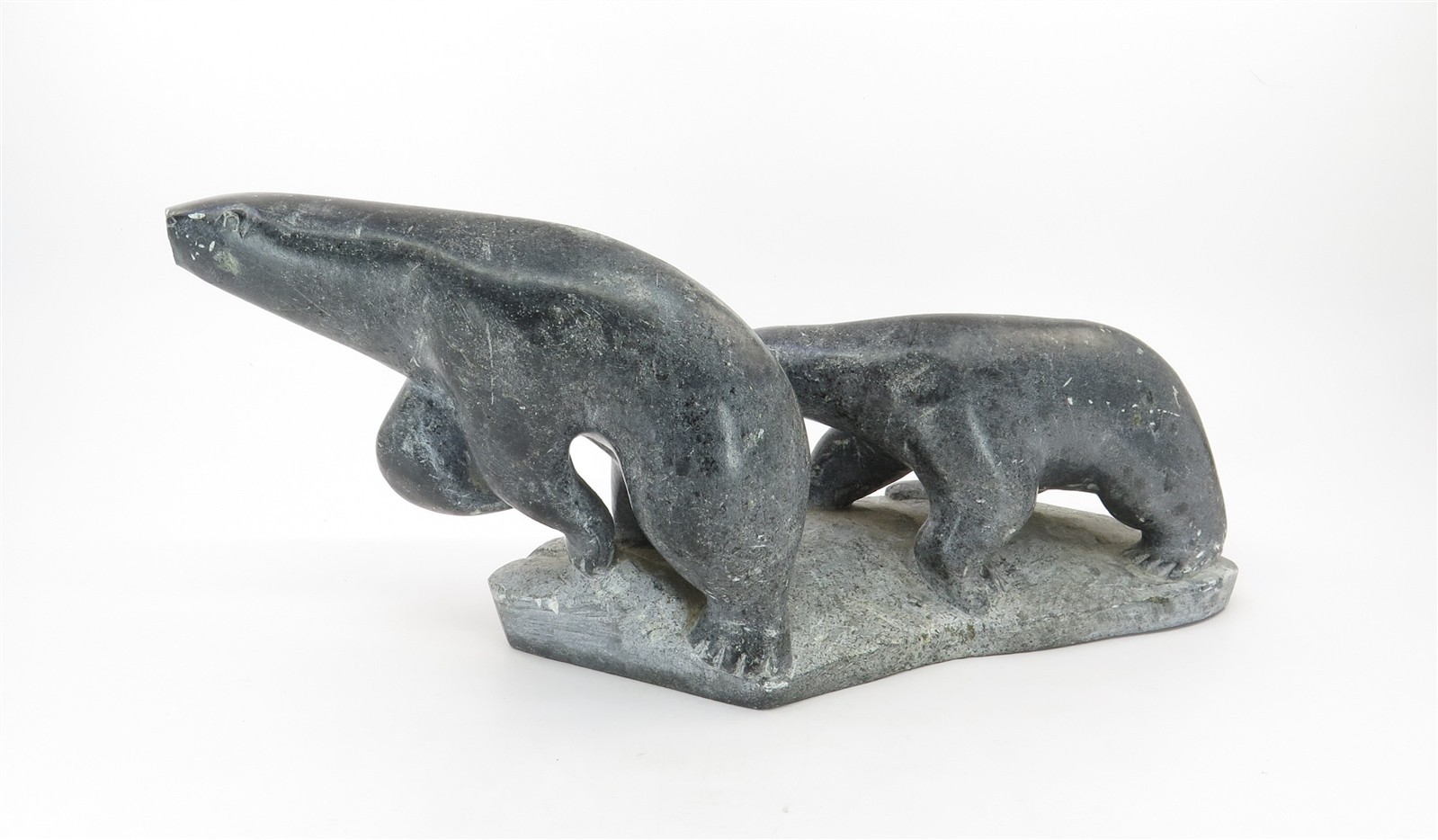Original Signed Vintage Polar Bears Stone Sculpture \