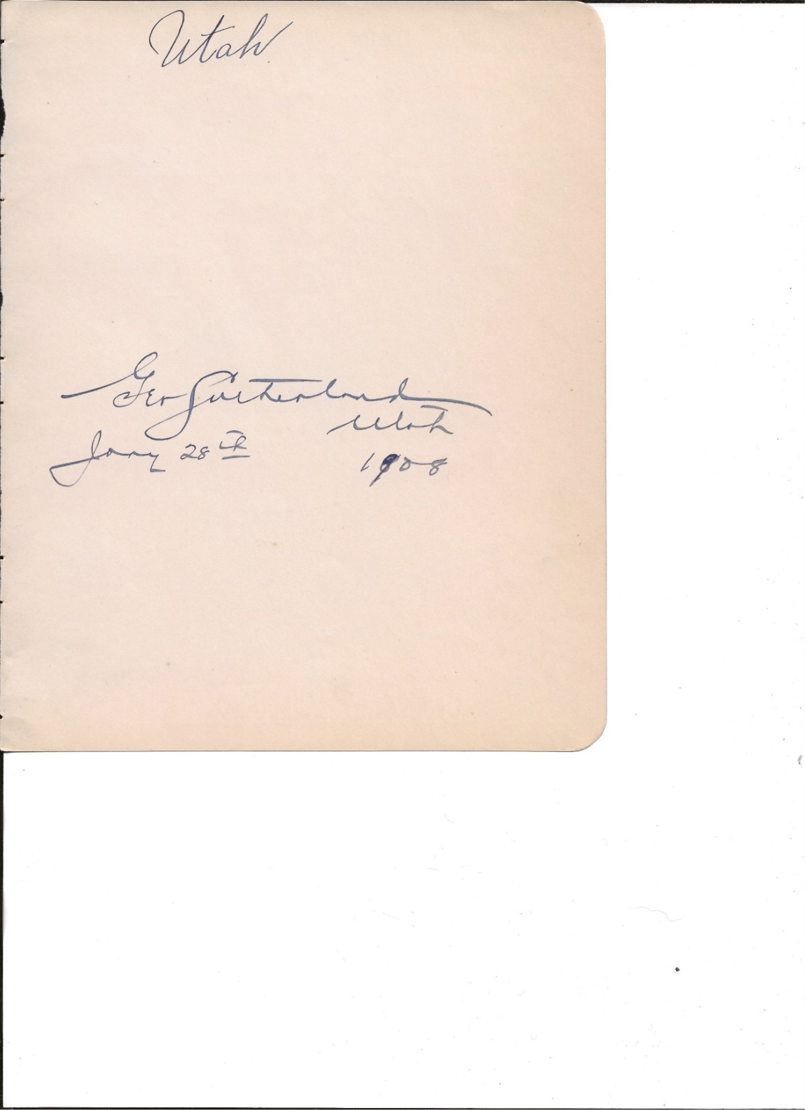 George Sutherland autographed album page 1908-Supreme Court-Senator Utah