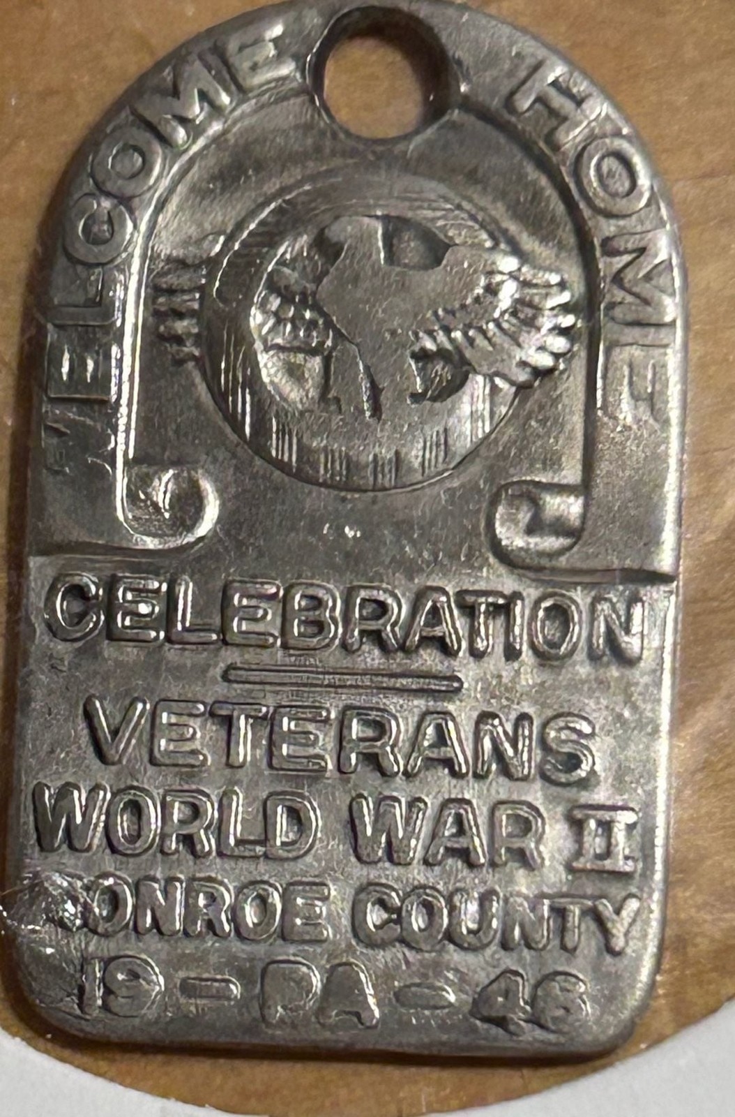 Vintage 1946 Monroe County PA WW II Veterans Sterling Silver LGB Dog Tag Pendant
