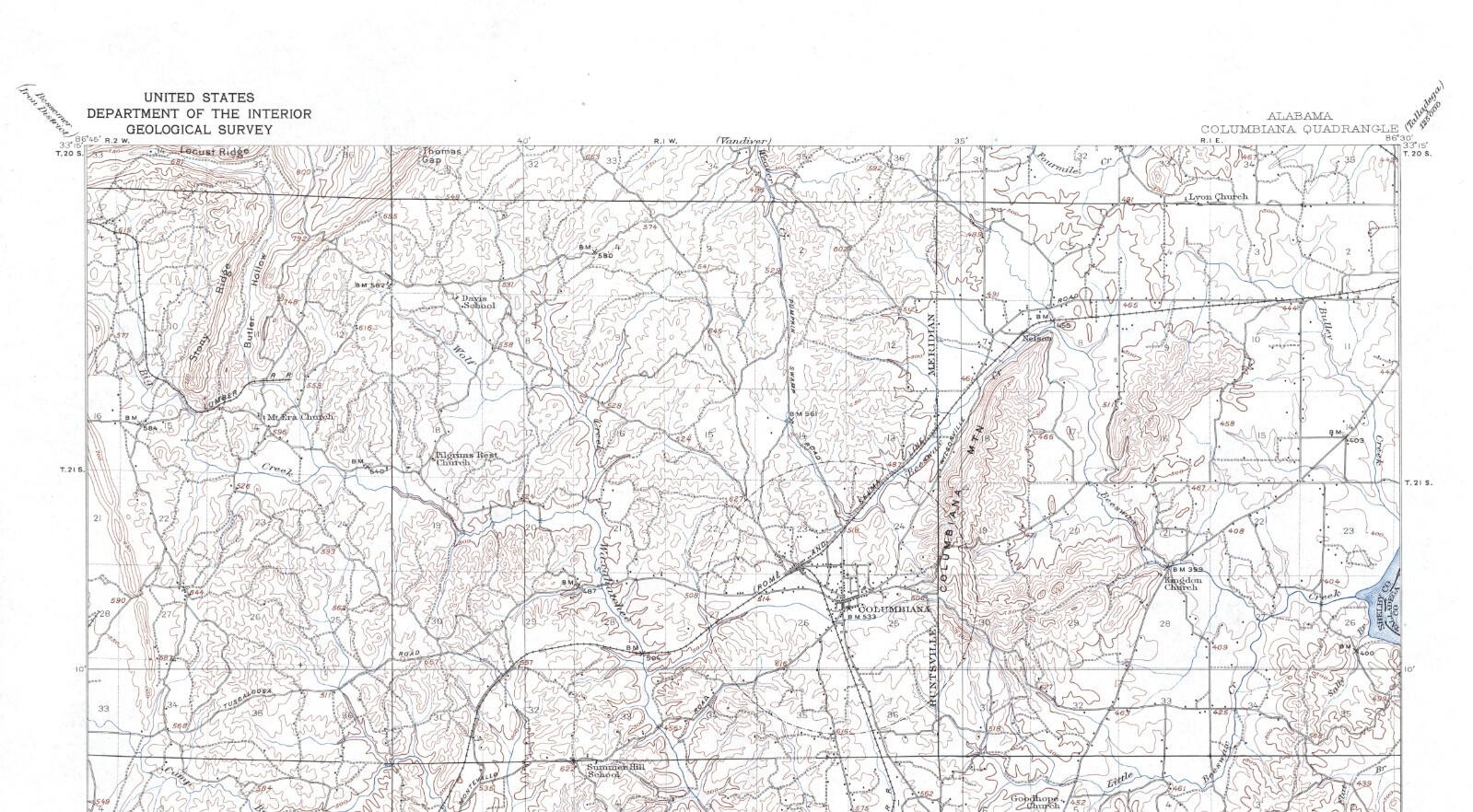 Columbiana Quadrangle Alabama 1909 Topo Map USGS 15 Minute Topographic