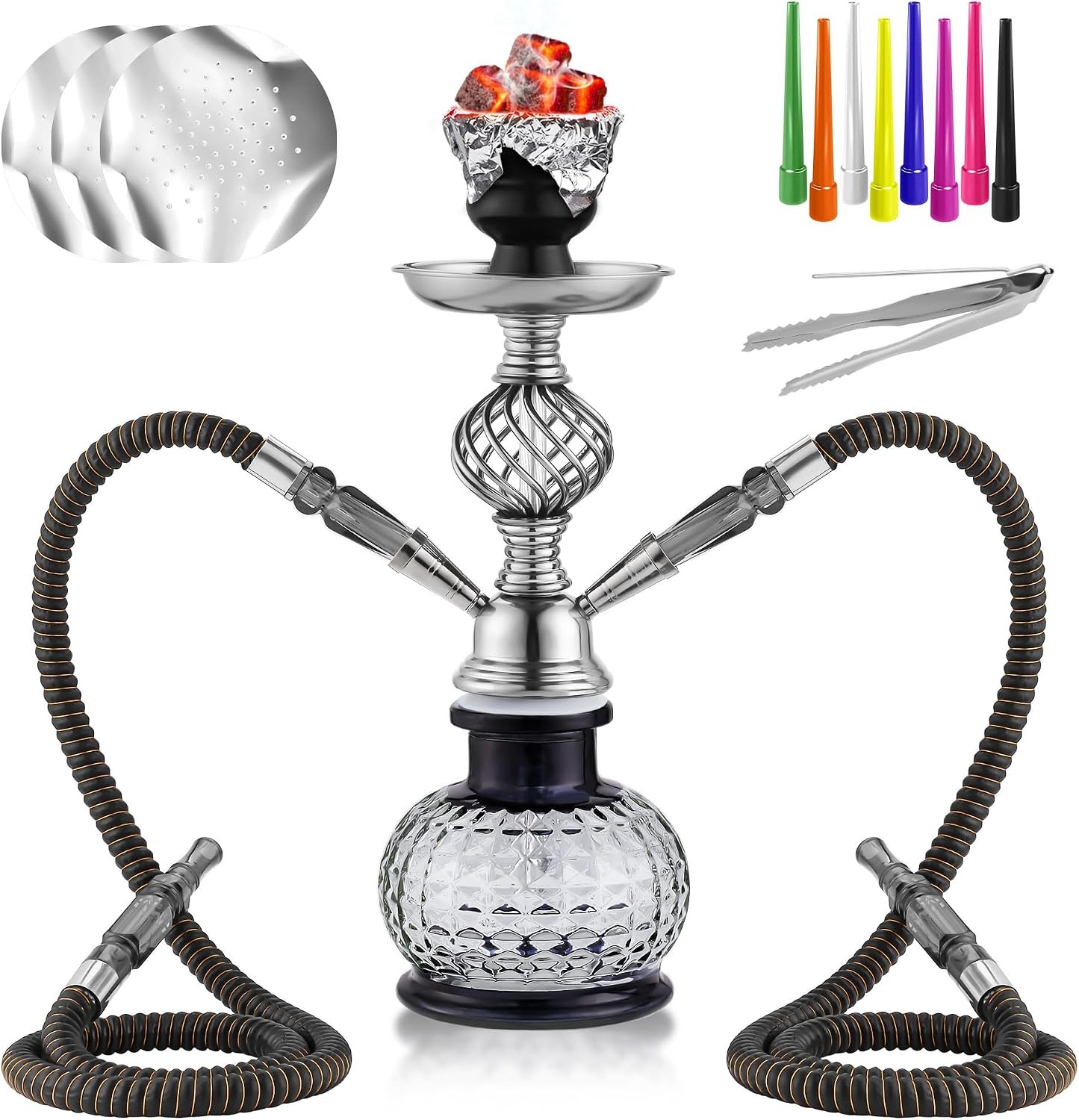 12'' Hookah Set 2 Hose Hookah Set With Everything - Modern Shisha Hookah Glass V