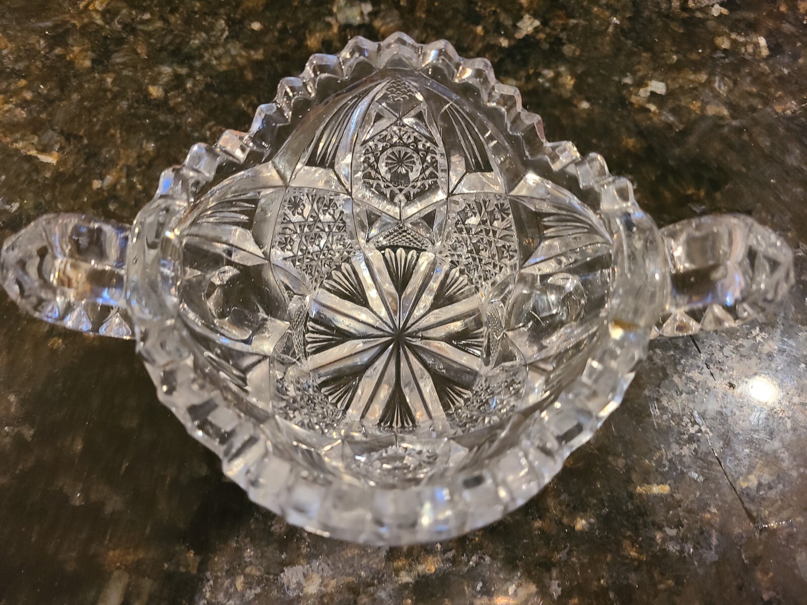 VINTAGE IMPERIAL GLASS NU-CUT CRYSTAL SUGAR BOWL MARKED AND CREAMER