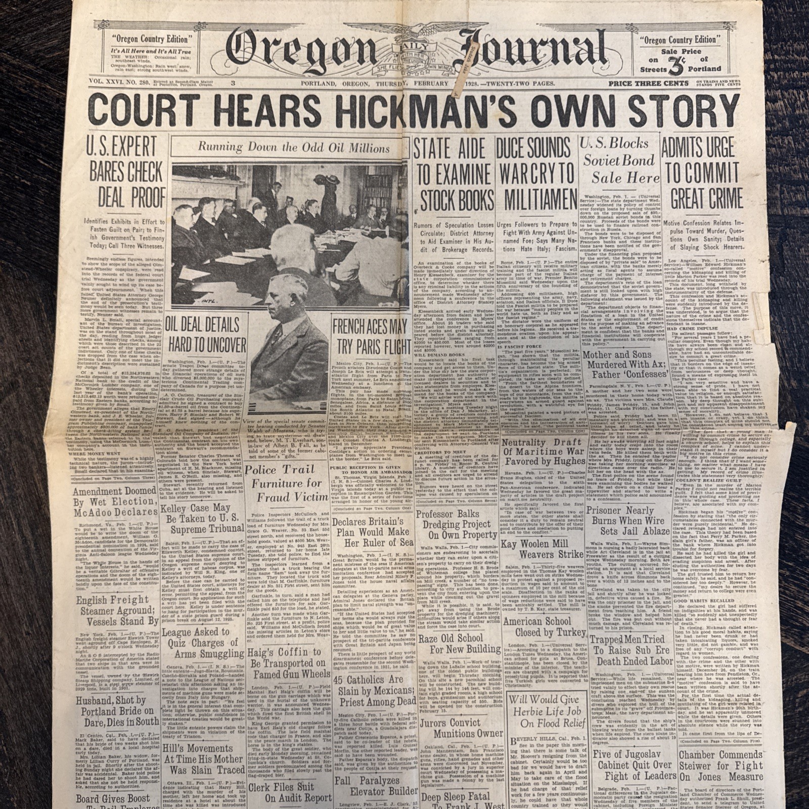 Vtg Oregon Daily Journal Newspaper Feb 2, 1928 Portland Oregon W Advertisements