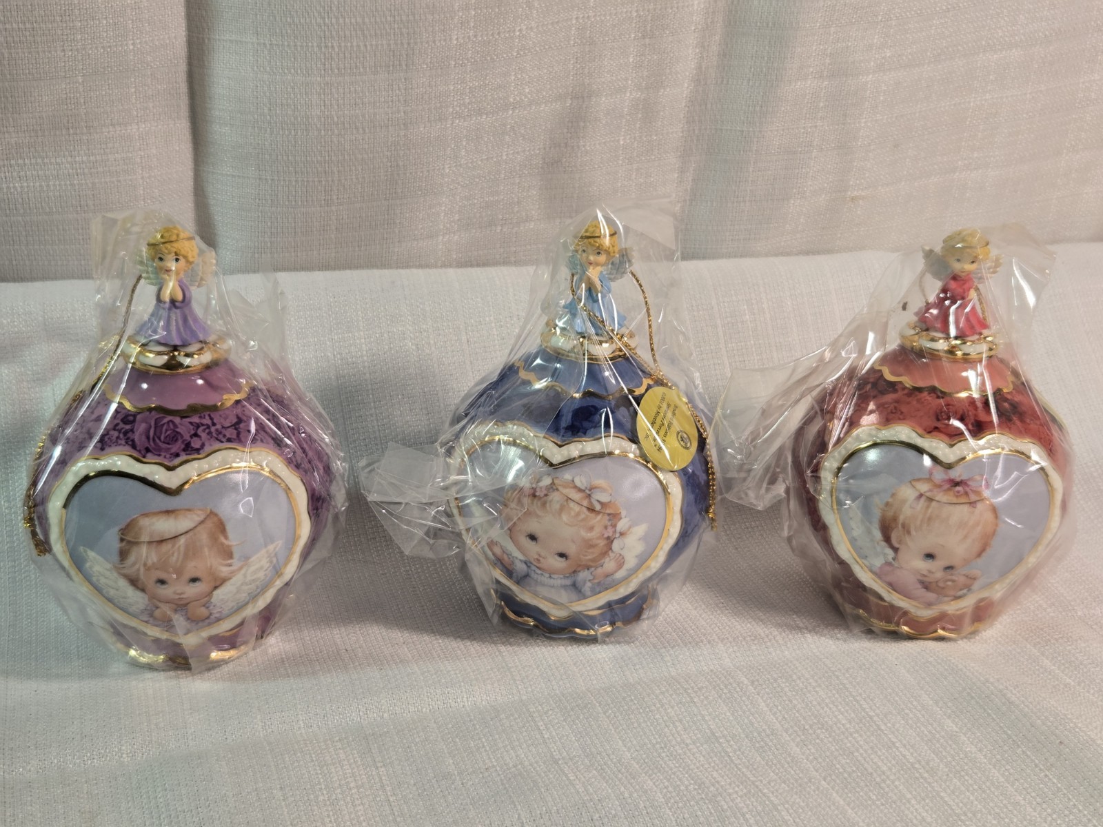 Vintage Heavenly Angels Bell Ornaments Bradford Edition Set Of 3 NEW