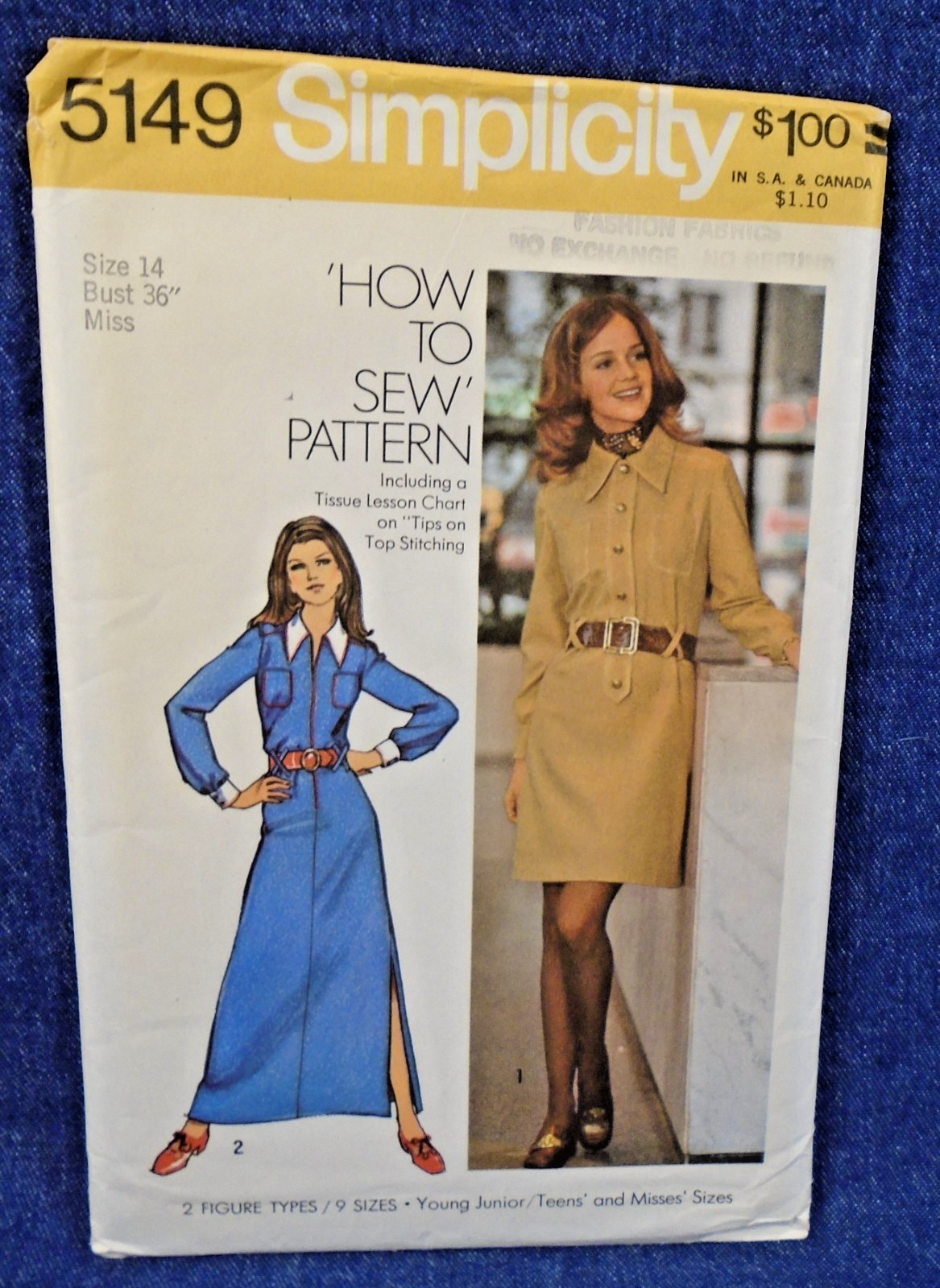 Vintage 70s Simplicity Pattern 5149 Shirtdress Maxi Mini How to Sew 36