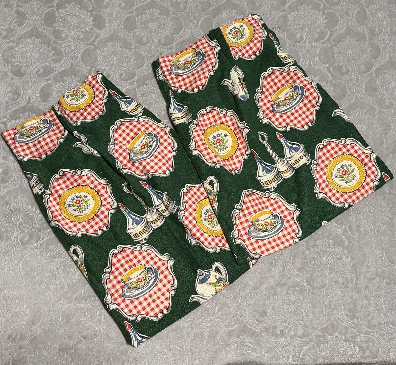 Restaurant Kitchen Mid Century Barkcloth Vintage Fabric Made Into Curtains (set)