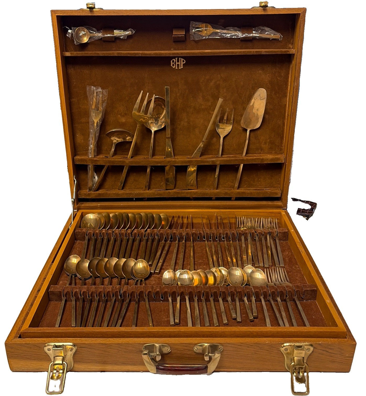 Vintage 150 Pc Jean-Claude Bronze Rosewood Flatware Set MCM BHP Bangkok Hataphun