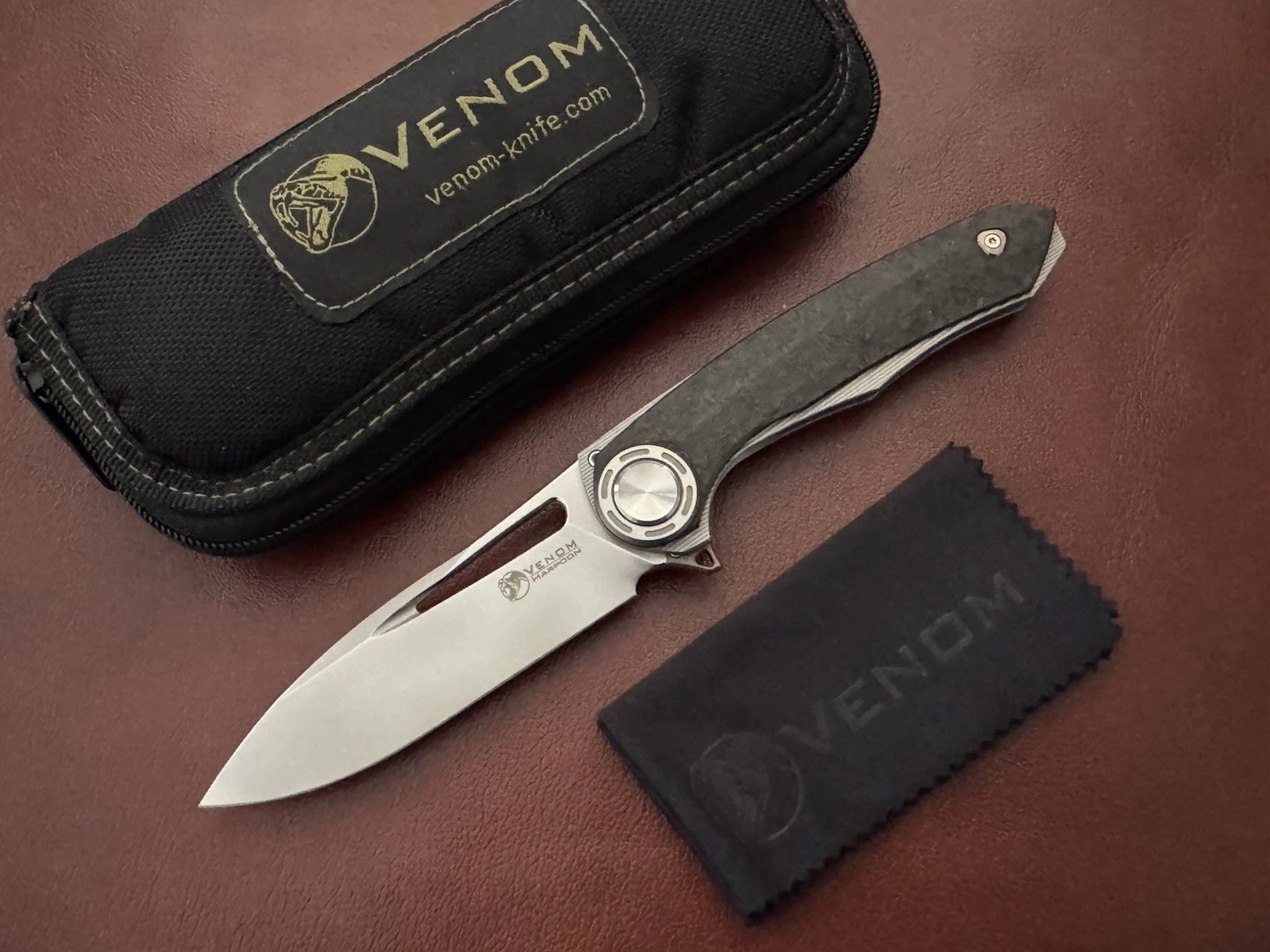 Early Kevin John Vemon Harpoon Folding Knife M390 Blade CF + Titanium Handle