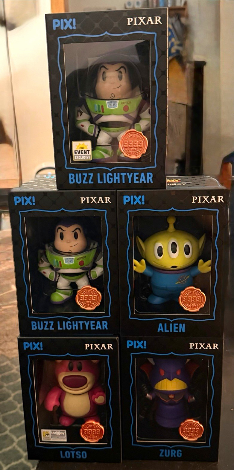 Thrilljoy PIX Pixar Toy Story 5 piece figurine set. Buzz, Zorg, alien, & Lotso