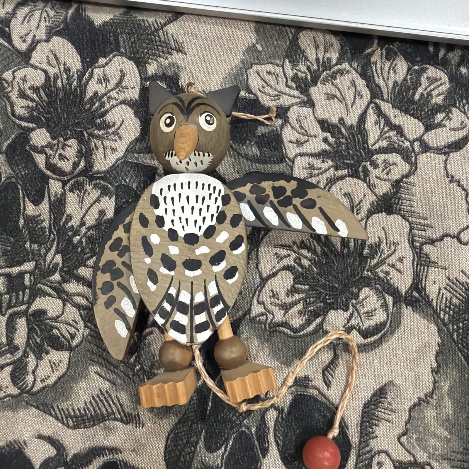 Vintage 1962 Gregor Creations Pull String Owl Toy Wood Ornament from Austria