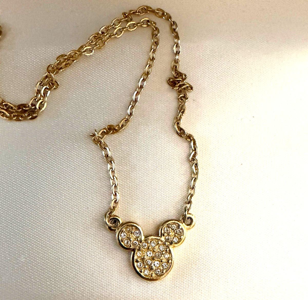 Vintage 1990\'s Disney Mickey Mouse Gold Tone Necklace with Swarovski Crystals