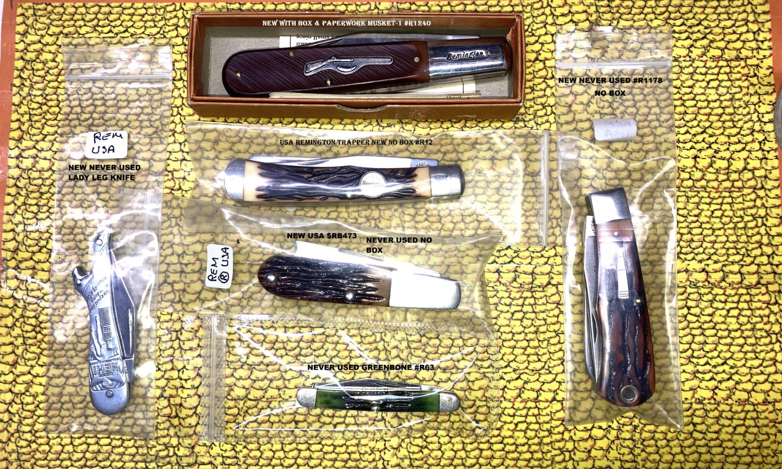REMINGTON ALL NEW - Pocket Knife Lot 6 Knives USA Tiny pin crack in 1 see photo