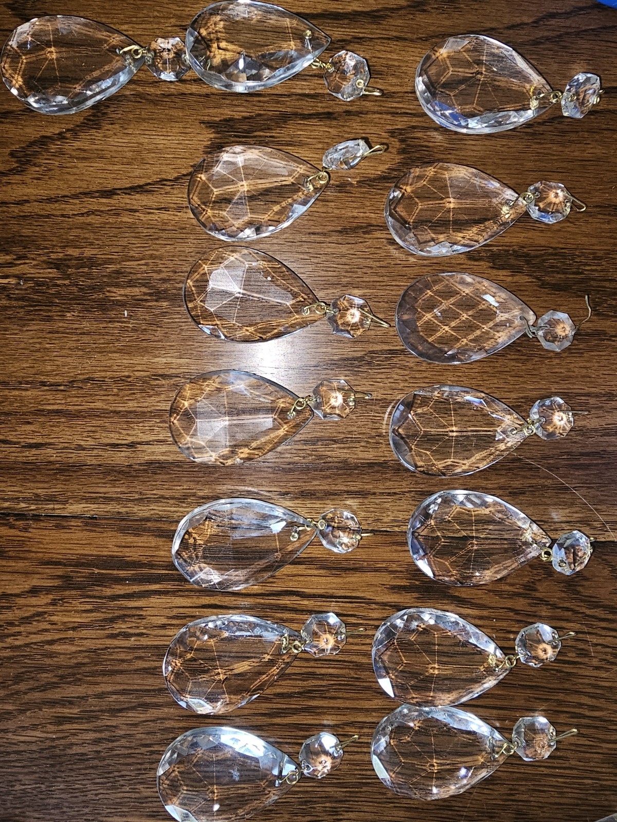 Lot of 10 Vintage Crystal Chandelier Teardrop Prisms 2-Piece Hanging Glass Parts