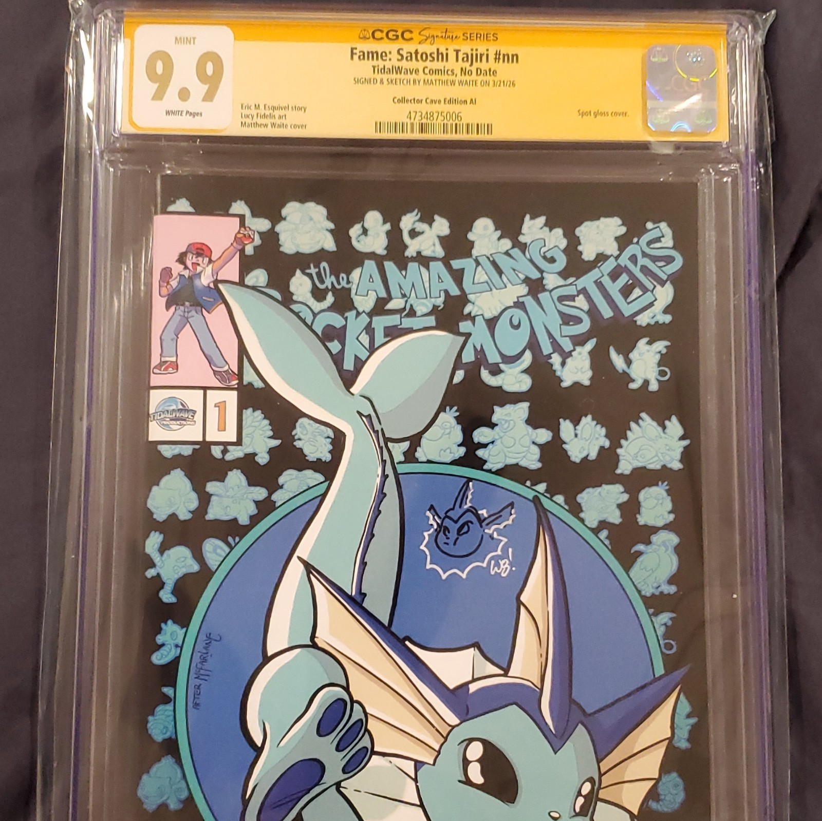 Fame: Satoshi Tajiri #nn CGC 9.9 SS Signed Matt Waite AI Sketch Variant