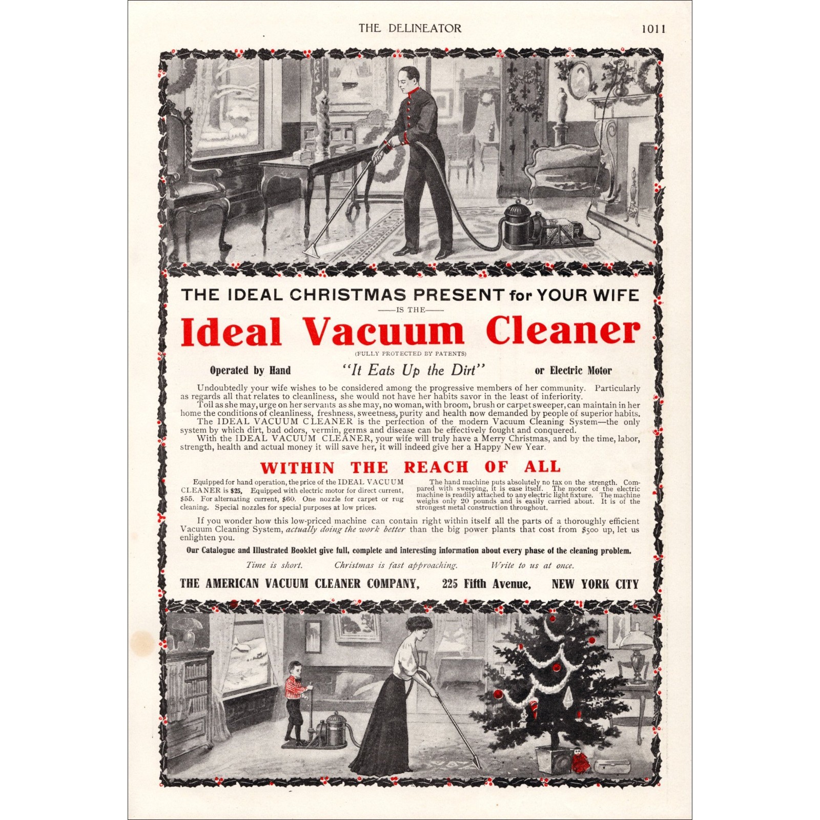 1908 Ideal Vacuum Cleaners Christmas Original Vintage Print Ad 1908 Ideal Vacuum Cleaners Christmas Original Vintage Print Ad