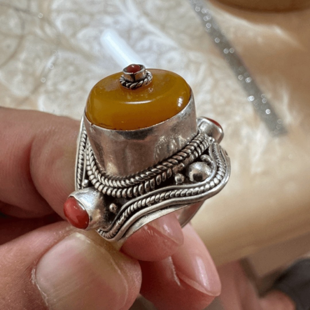 Handmade Silver Plated Inlay Ring Unisex Vintage Ethnic Adjustable Band