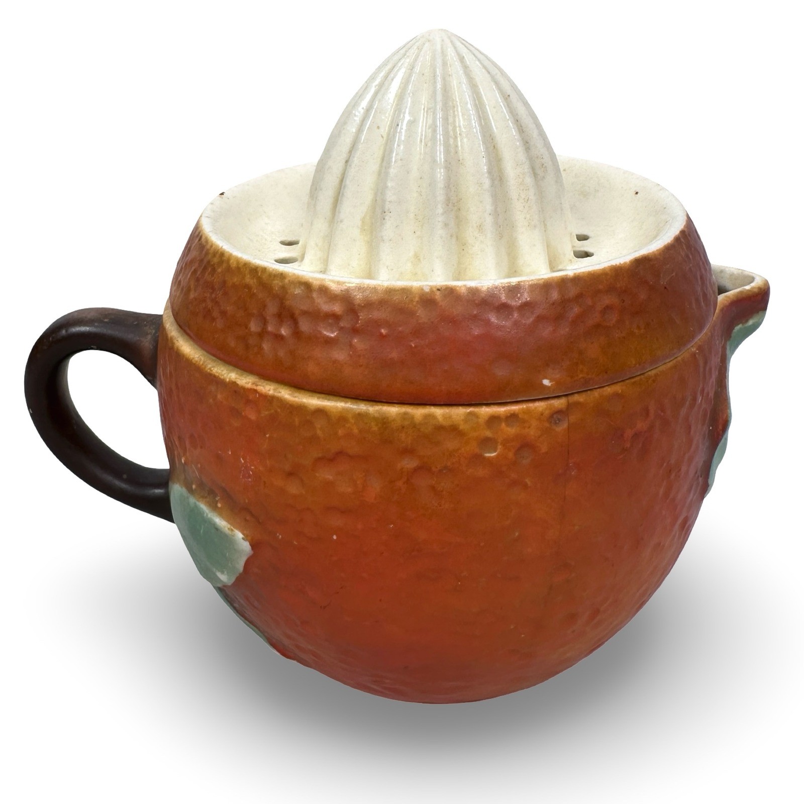 Vintage Erphila Art Pottery Czechoslovakia Orange Citrus Juicer Reamer Pitcher