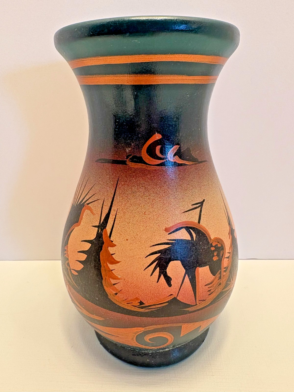 Vintage Jay Navajo Signed Pottery Vase Kokopelli Desert Sunset Southwest Art 