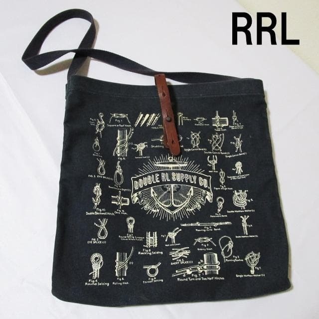 RRL Double R Tote Bag Indigo Dyed Canvas Leather Strap Inner Pocket Near MINT