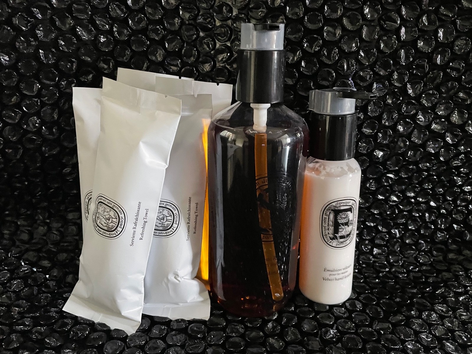 Diptyque Paris Hand Wash, Hand Lotion and Towel Designed for Qatar Airways