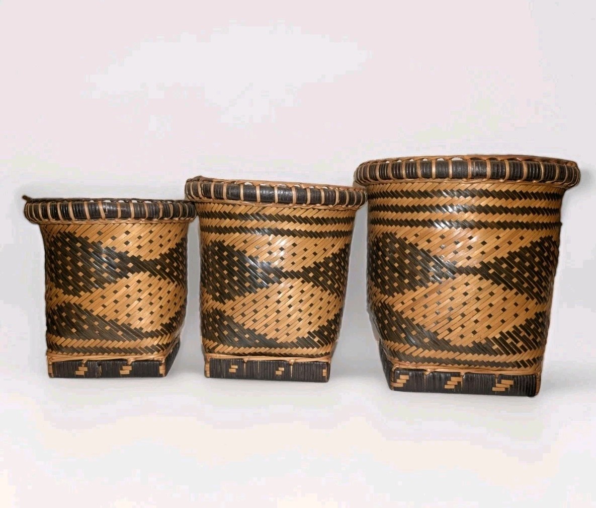 Vintage Tiruray Palawan Nesting Baskets Set of 3 Philippines Tribal Art