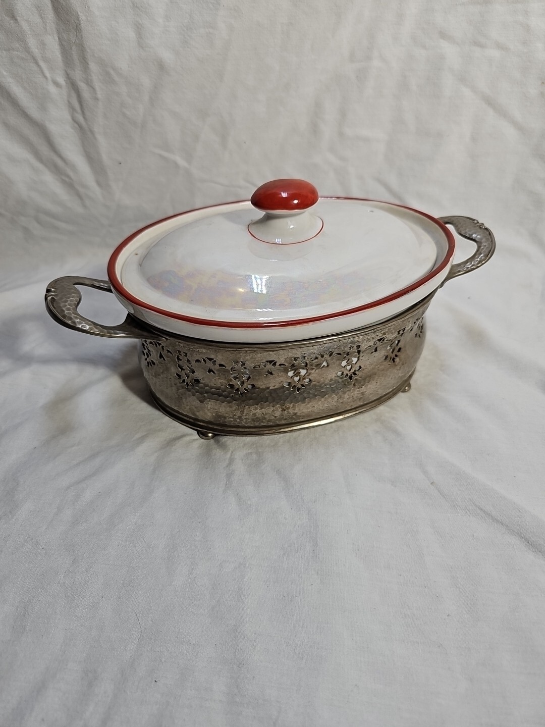 Royal Rochester Lusterware Fraunfelter Oval Casserole W/lid + Metal Holder 1519 Royal Rochester Lusterware Fraunfelter Oval Casserole W/lid + Metal Holder 1519