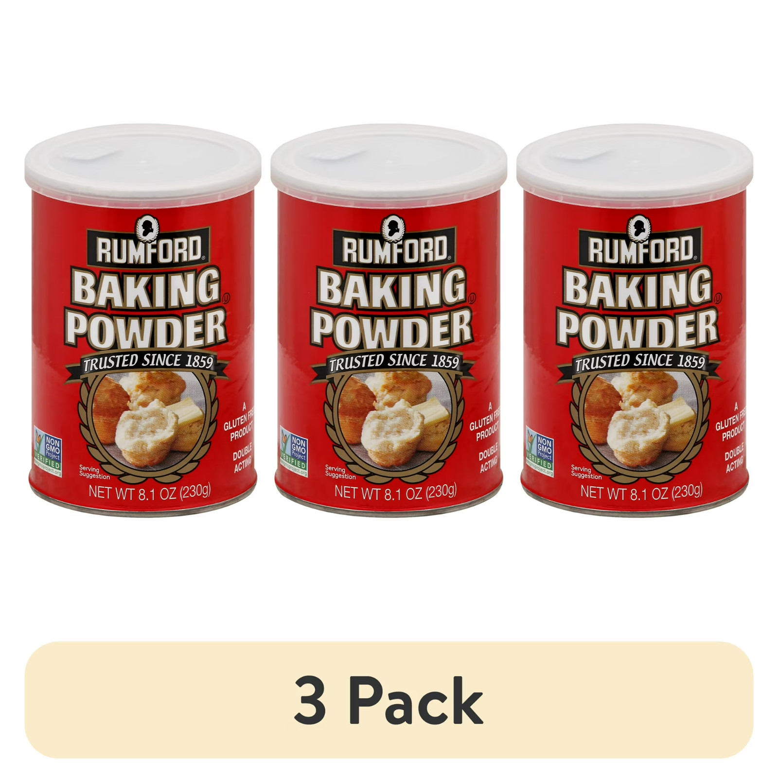 (3 pack) Rumford, Non-GMO, Gluten-Free, Double Acting Baking Powder, 8.1 oz... (3 pack) Rumford, Non-GMO, Gluten-Free, Double Acting Baking Powder, 8.1 oz...