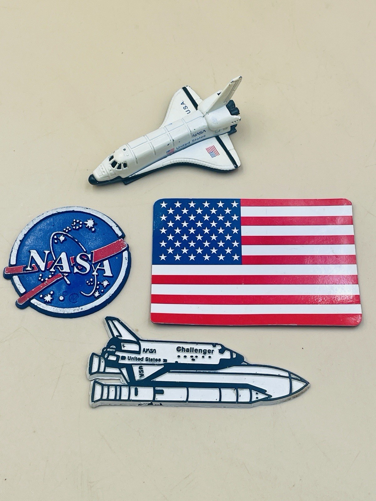 Lot of 4 Vtg Refrigerator Souvenir Rubber Magnets NASA, Space Shuttle, USA