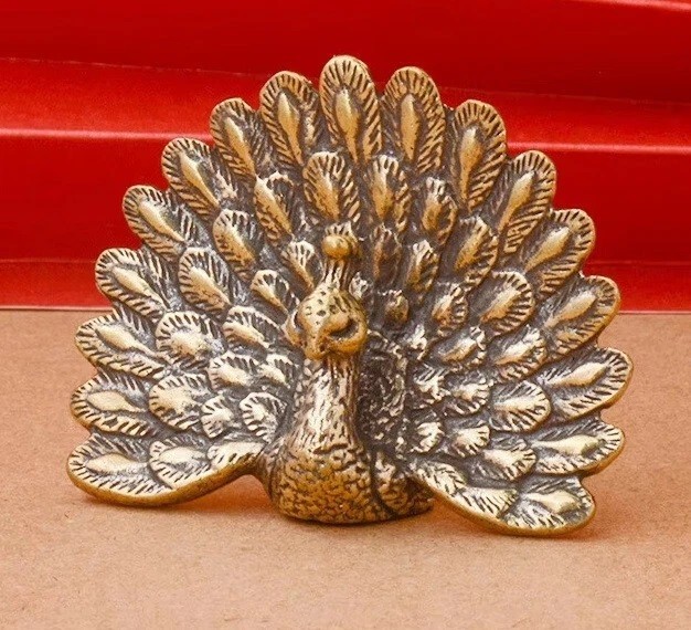 Brass Peacock Bird Animal Figurine Miniature Statue Table Home Decoration Toy