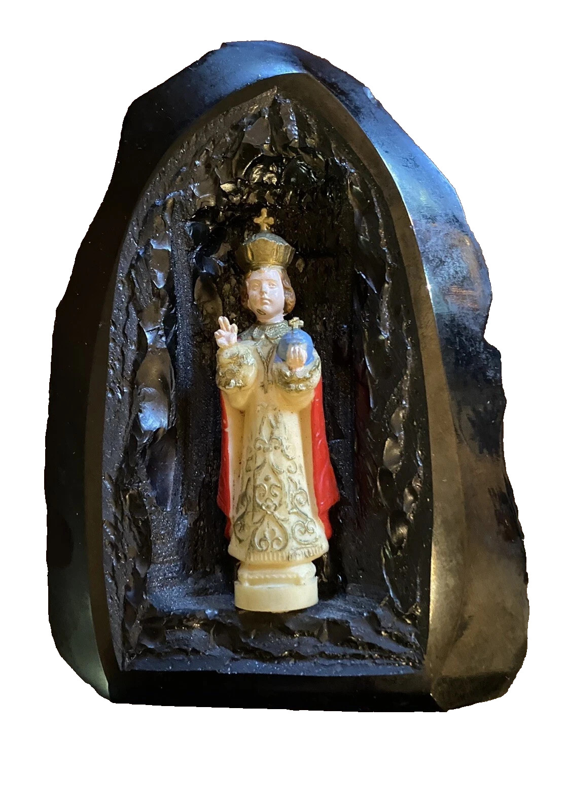 vintage carved black stone with religious figure
