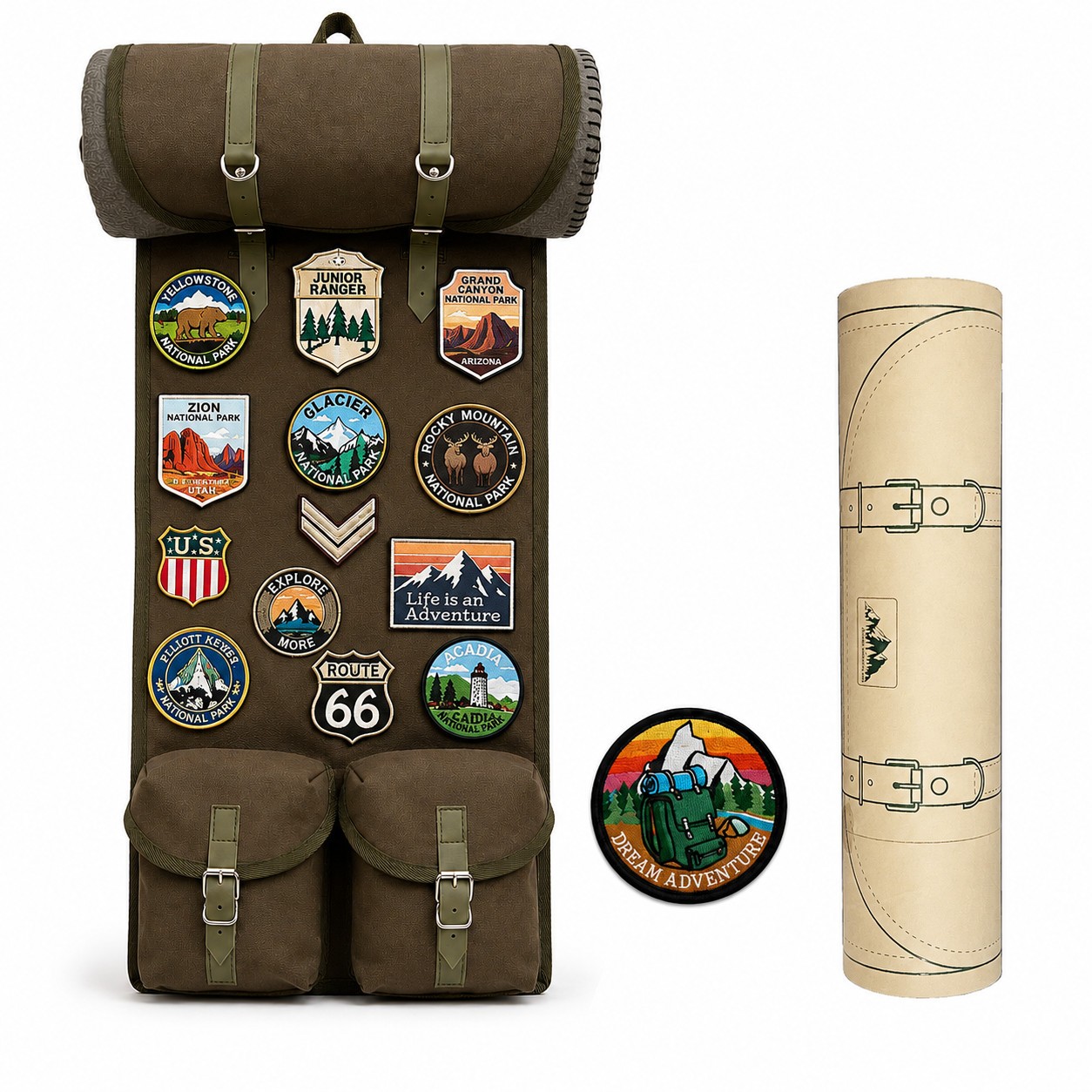 Vintage Adventure Patch Display Banner with Storage Tube & Bonus Patch