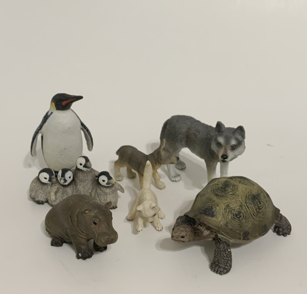 Lot of 7 Schleich Zoo Safari Animal Toy Figures Tortoise Wolves Penguins Hippo Lot of 7 Schleich Zoo Safari Animal Toy Figures Tortoise Wolves Penguins Hippo