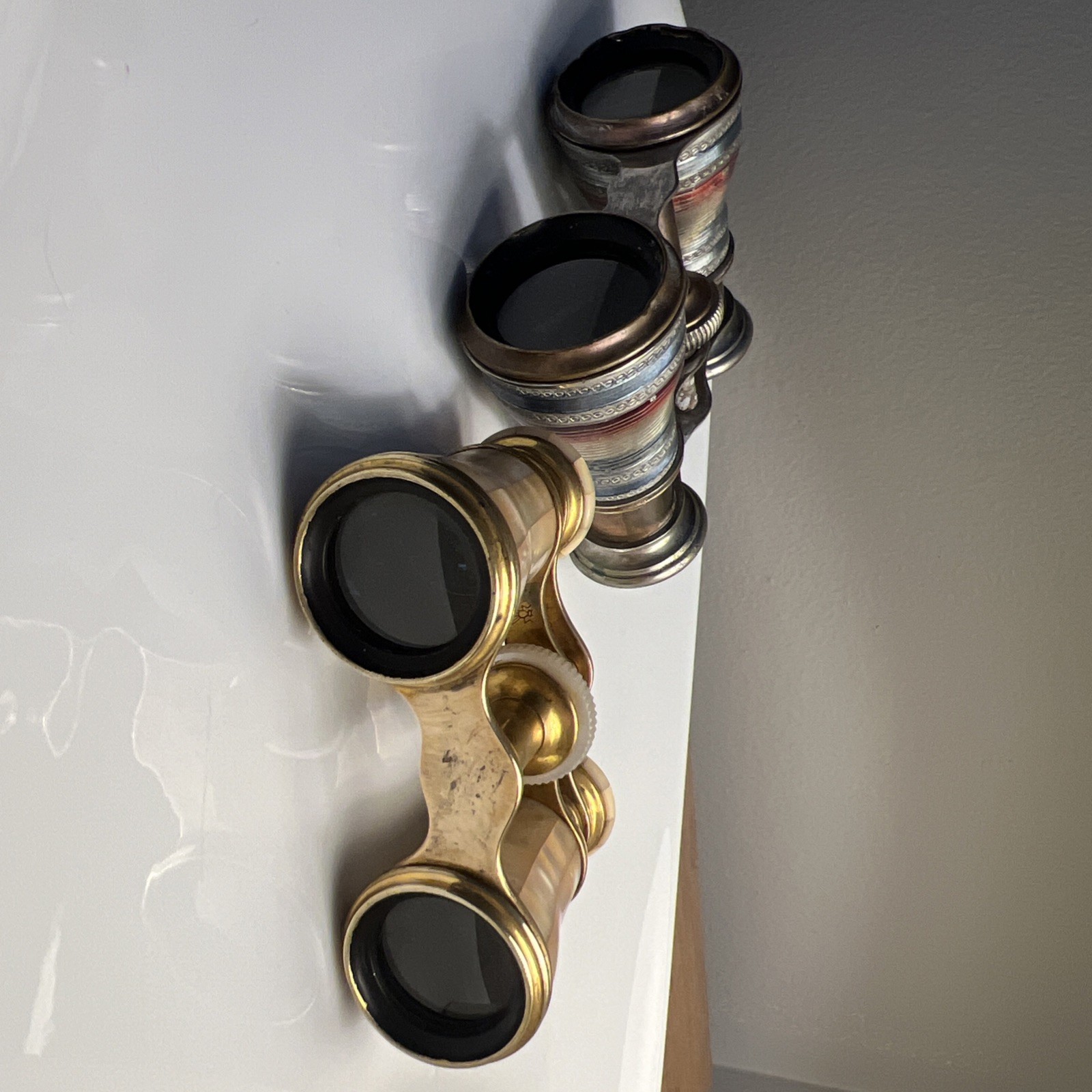 Chevalier Paris Vintage Opera Glasses With Binoculars Mother Of Pearl And Stripe