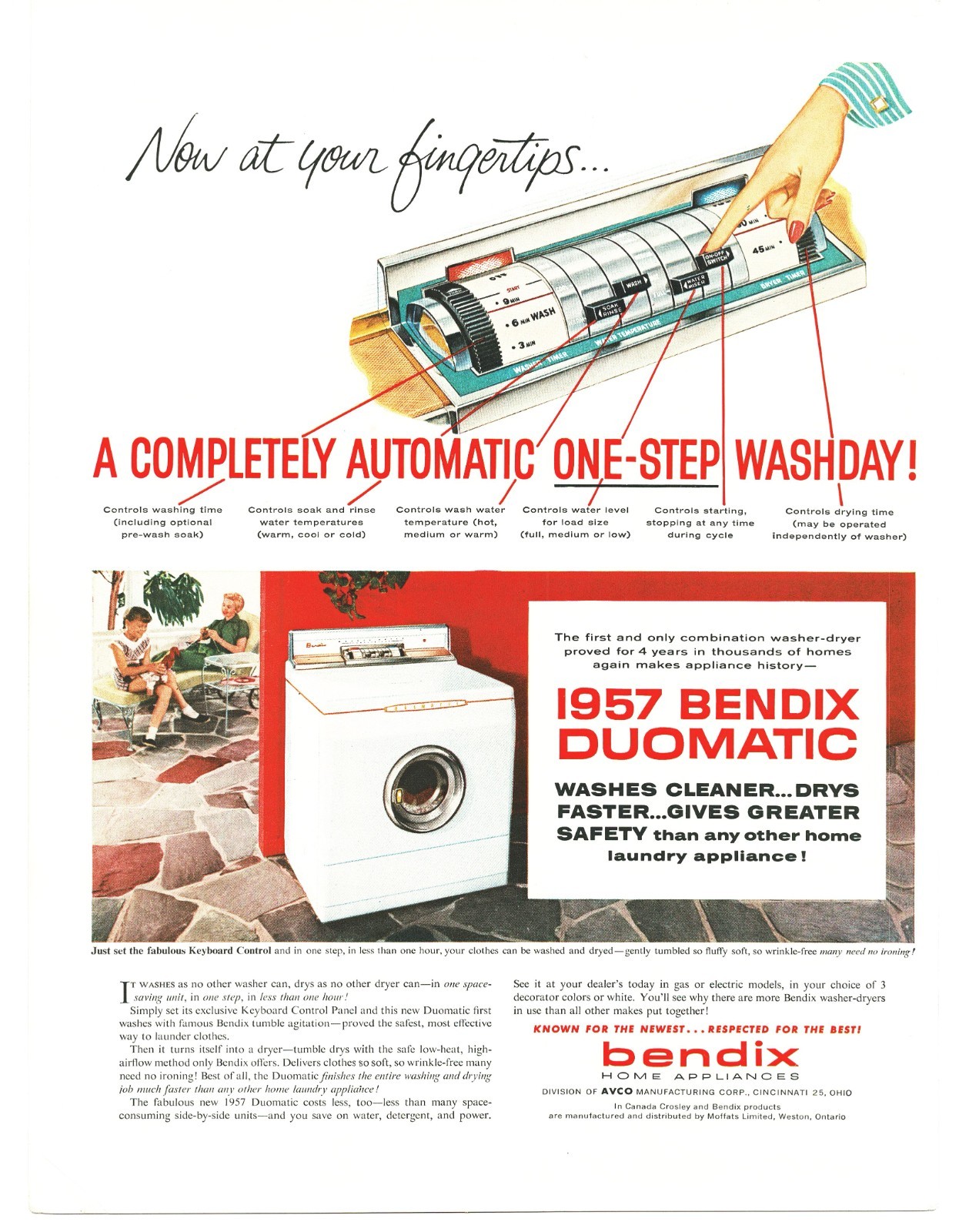 1956 Bendix Duomatic Washer Dryer Vintage Ad Space Age Keyboard Controls MCM