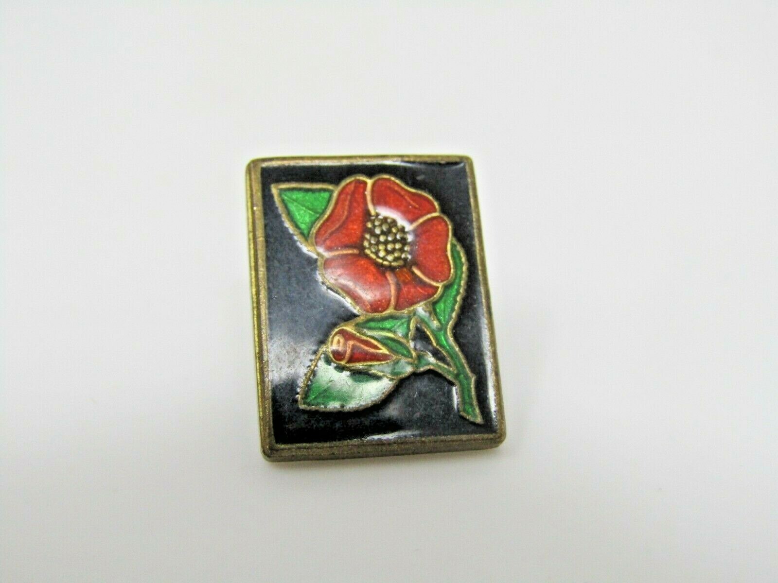 Vintage Red Enamel Flower Pin Brooch Gold Tone 5 Petal Floral Lapel Pin