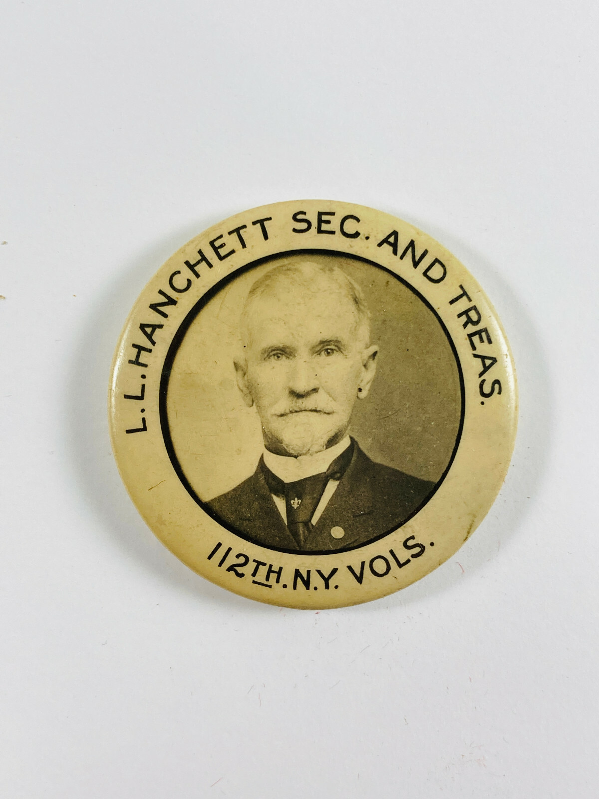 c.1900 Antique Lanthrop Hanchett NY 112th VOLS Civil war Celluloid Pin 