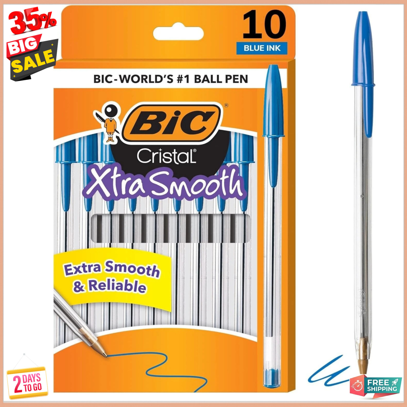 Pack of 10 Ballpoint Pen - Blue Ink Ball Point Pens for Office Writing School Pack of 10 Ballpoint Pen - Blue Ink Ball Point Pens for Office Writing School